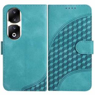 For Honor 90 Pro YX0060 Elephant Head Embossed Phone Leather Case with Lanyard(Light Blue)