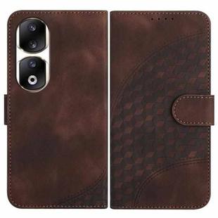 For Honor 90 Pro YX0060 Elephant Head Embossed Phone Leather Case with Lanyard(Coffee)