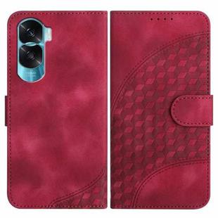 For Honor X50i 5G/90 Lite YX0060 Elephant Head Embossed Phone Leather Case with Lanyard(Rose Red)