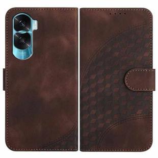 For Honor X50i 5G/90 Lite YX0060 Elephant Head Embossed Phone Leather Case with Lanyard(Coffee)