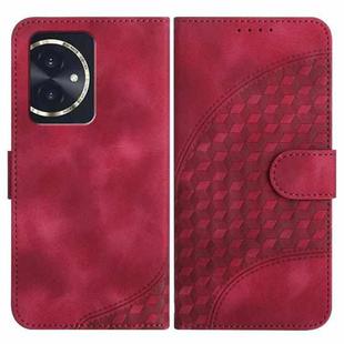 For Honor 100 YX0060 Elephant Head Embossed Phone Leather Case with Lanyard(Rose Red)