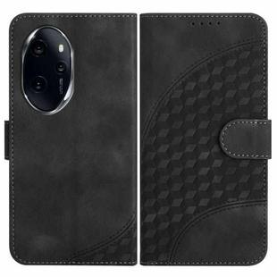 For Honor 100 Pro YX0060 Elephant Head Embossed Phone Leather Case with Lanyard(Black)