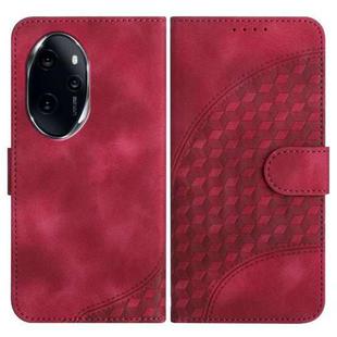 For Honor 100 Pro YX0060 Elephant Head Embossed Phone Leather Case with Lanyard(Rose Red)