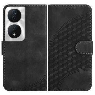 For Honor X7b YX0060 Elephant Head Embossed Phone Leather Case with Lanyard(Black)