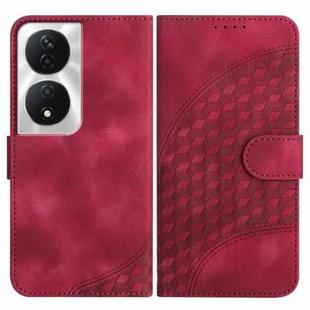 For Honor X7b YX0060 Elephant Head Embossed Phone Leather Case with Lanyard(Rose Red)