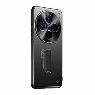 For vivo X200 Frosted Metal Hybrid TPU Holder Phone Case(Black)