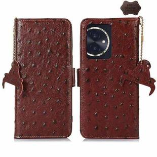 For Honor 100 5G Ostrich Pattern Genuine Leather RFID Phone Case(Coffee)