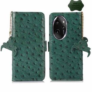 For Honor 100 Pro 5G Ostrich Pattern Genuine Leather RFID Phone Case(Green)