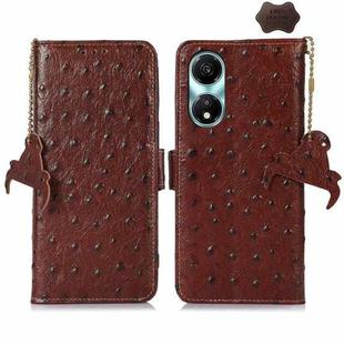 For Honor X5 Plus Ostrich Pattern Genuine Leather RFID Phone Case(Coffee)