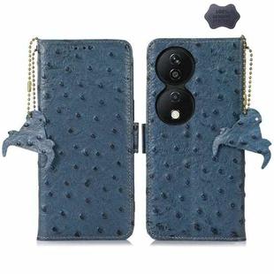 For Honor X7b Ostrich Pattern Genuine Leather RFID Phone Case(Blue)