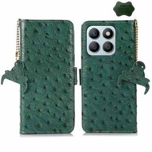 For Honor X8b Ostrich Pattern Genuine Leather RFID Phone Case(Green)