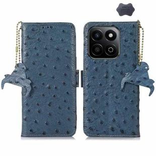 For Honor Play 60 Plus Ostrich Pattern Genuine Leather RFID Phone Case(Blue)