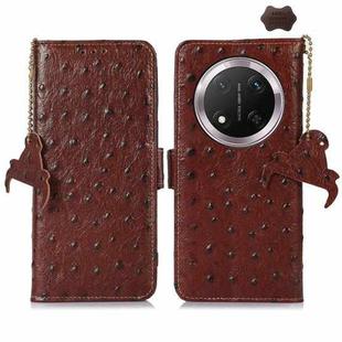 For Honor X9c Ostrich Pattern Genuine Leather RFID Phone Case(Coffee)