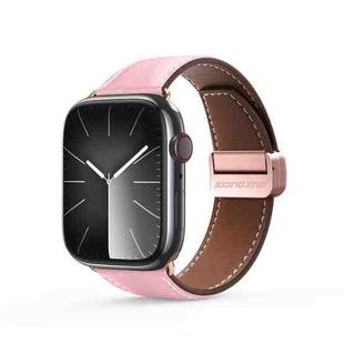 For Apple Watch Series 7 41mm DUX DUCIS YA Series Magnetic Buckle Genuine Leather Watch Band(Pink)