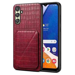 For Samsung Galaxy A14 4G/5G Denior Imitation Crocodile Leather Back Phone Case with Holder(Rose Red)