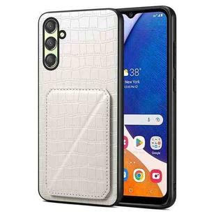 For Samsung Galaxy A14 4G/5G Denior Imitation Crocodile Leather Back Phone Case with Holder(White)