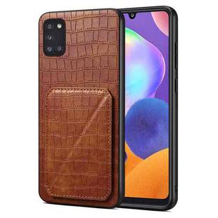 For Samsung Galaxy A31 Denior Imitation Crocodile Leather Back Phone Case with Holder(Brown)