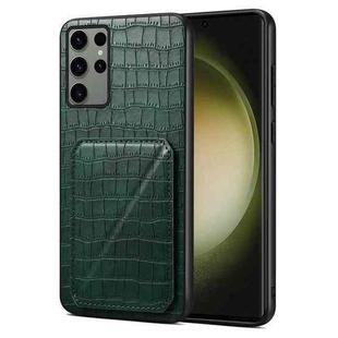 For Samsung Galaxy S23 Ultra 5G Denior Imitation Crocodile Leather Back Phone Case with Holder(Green)