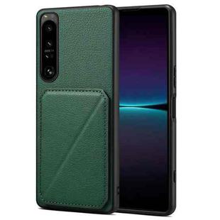 For Sony Xperia 1 IV Denior Imitation Calf Leather Back Phone Case with Holder(Green)