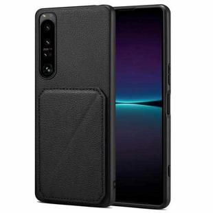 For Sony Xperia 1 IV Denior Imitation Calf Leather Back Phone Case with Holder(Black)