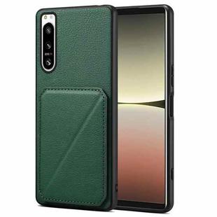 For Sony Xperia 5 IV Denior Imitation Calf Leather Back Phone Case with Holder(Green)
