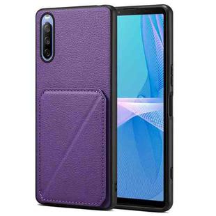 For Sony Xperia 10 IV Denior Imitation Calf Leather Back Phone Case with Holder(Purple)