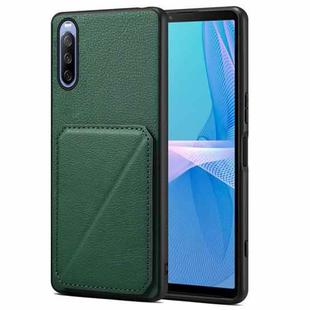 For Sony Xperia 10 IV Denior Imitation Calf Leather Back Phone Case with Holder(Green)