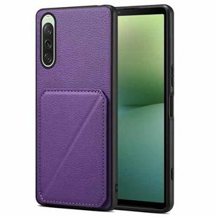 For Sony Xperia 10 V Denior Imitation Calf Leather Back Phone Case with Holder(Purple)