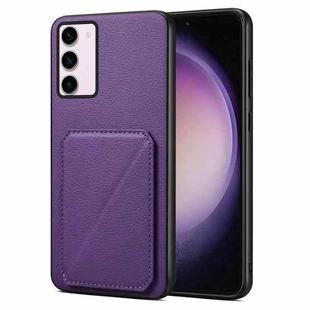 For Samsung Galaxy S23 5G Denior Imitation Calf Leather Back Phone Case with Holder(Purple)