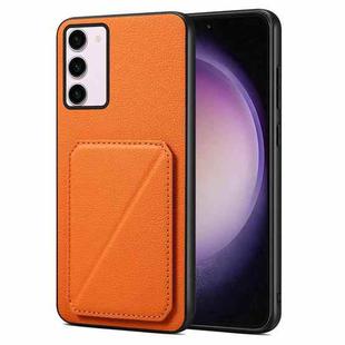 For Samsung Galaxy S23 5G Denior Imitation Calf Leather Back Phone Case with Holder(Orange)