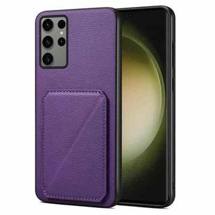 For Samsung Galaxy S23 Ultra 5G Denior Imitation Calf Leather Back Phone Case with Holder(Purple)