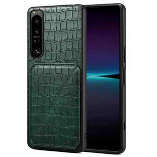 For Sony Xperia 1 IV Denior Imitation Crocodile Leather Back Phone Case with Holder(Green)