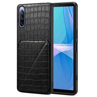 For Sony Xperia 10 IV Denior Imitation Crocodile Leather Back Phone Case with Holder(Black)