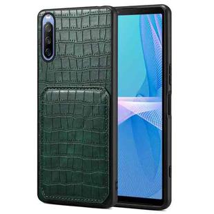For Sony Xperia 10 IV Denior Imitation Crocodile Leather Back Phone Case with Holder(Green)