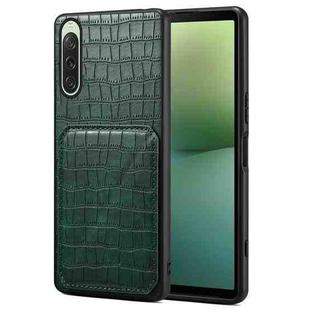 For Sony Xperia 10 V Denior Imitation Crocodile Leather Back Phone Case with Holder(Green)