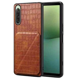 For Sony Xperia 10 V Denior Imitation Crocodile Leather Back Phone Case with Holder(Brown)