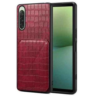 For Sony Xperia 10 V Denior Imitation Crocodile Leather Back Phone Case with Holder(Rose Red)