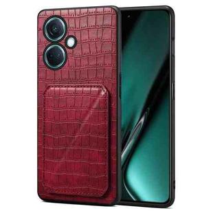 For OPPO K11 / OnePlus Nord CE3 5G Denior Imitation Crocodile Leather Back Phone Case with Holder(Rose Red)