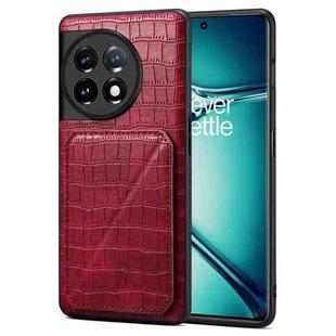 For OnePlus Ace 2 Pro 5G Denior Imitation Crocodile Leather Back Phone Case with Holder(Rose Red)