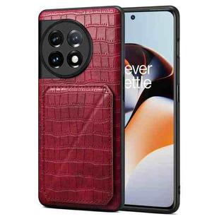 For OnePlus Ace 2 / 11R 5G Denior Imitation Crocodile Leather Back Phone Case with Holder(Rose Red)