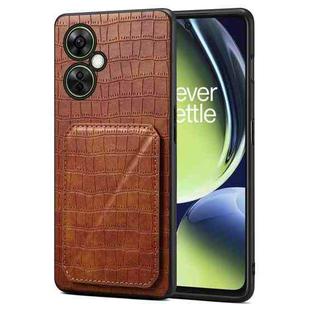 For OPPO K11x 5G / OnePlus Nord CE3 Lite Denior Imitation Crocodile Leather Back Phone Case with Holder(Brown)