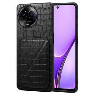 For Realme 11 Global 5G / 11X / Narzo 60X Denior Imitation Crocodile Leather Back Phone Case with Holder(Black)