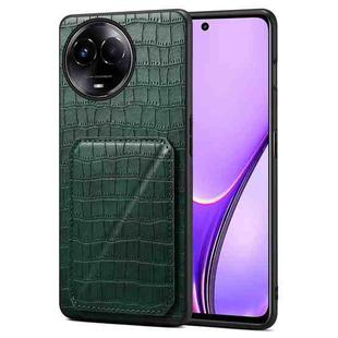 For Realme 11 Global 5G / 11X / Narzo 60X Denior Imitation Crocodile Leather Back Phone Case with Holder(Green)