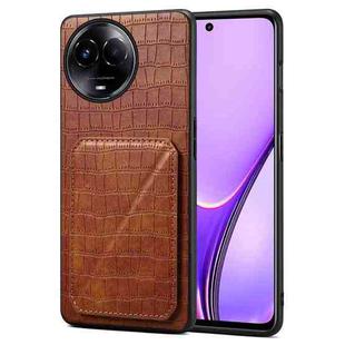 For Realme 11 Global 5G / 11X / Narzo 60X Denior Imitation Crocodile Leather Back Phone Case with Holder(Brown)