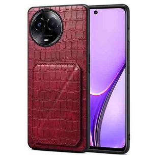 For Realme 11 Global 5G / 11X / Narzo 60X Denior Imitation Crocodile Leather Back Phone Case with Holder(Rose Red)