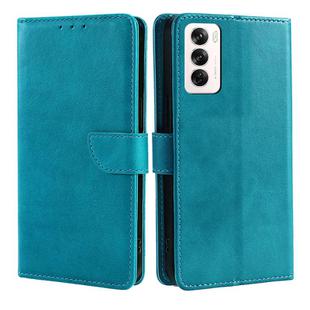 For OPPO Reno12 5G Global Calf Texture Buckle Flip Leather Phone Case(Light Blue)