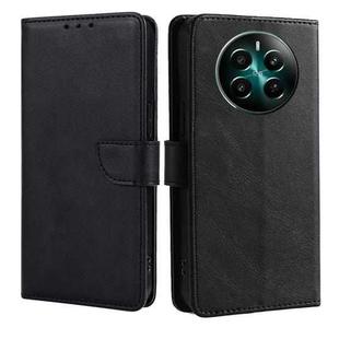 For Realme 12+ 5G Calf Texture Buckle Flip Leather Phone Case(Black)