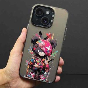 For iPhone 15 Color Ink Frosted PC+TPU Phone Case(Black Bear)