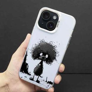 For iPhone 15 Color Ink Frosted PC+TPU Phone Case(Curl Teddy)