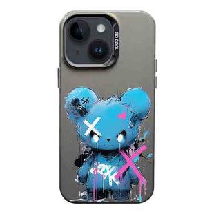 For iPhone 14 Plus Color Ink Frosted PC+TPU Phone Case(Blue Bear)